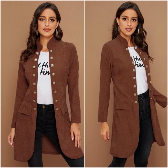 Dusty blue Button closure fall jacket coat - Picture 7 of 12